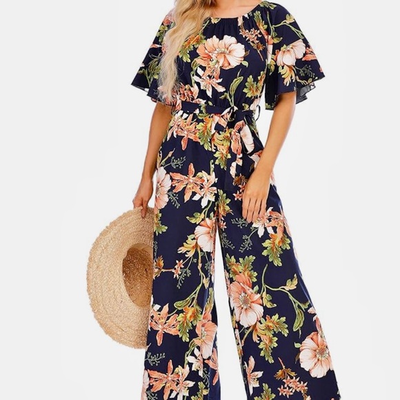 NWOT We Live Fashion off the shoulder high waist floral jumpsuit - Picture 3 of 16